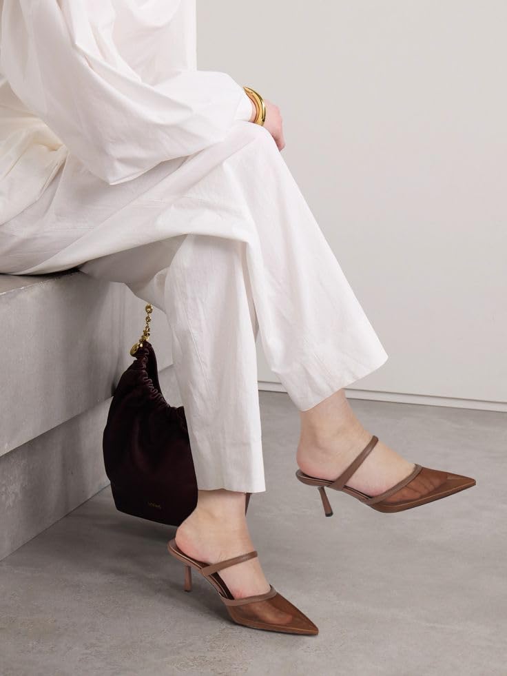 Mesh Kitten Heels Mules for Women Pointed Closed Toe Dressy Sexy Strappy Slip on Stiletto Low Heel Comfort Pumps Shoes2