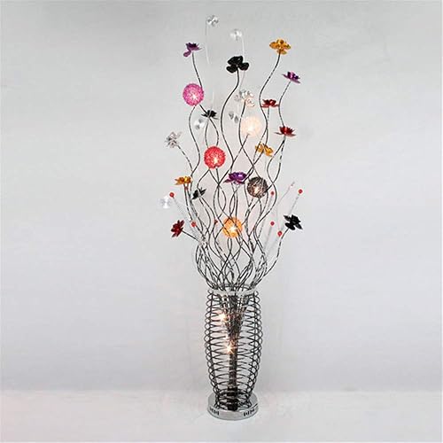 Miniatura 4 de Lámpara de pie de planta en maceta Art Deco Alambre de aluminio LED Luz de piso en plata con detalle de floretes coloridos para sala de estar,