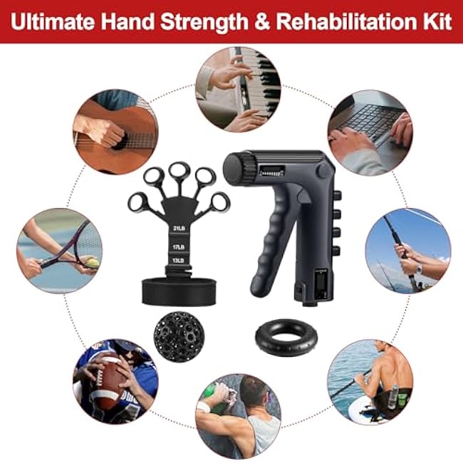 Adjustable Grip Strengthener with 2 in 1 Finger Exerciser Forearm Strengthener 3D Printed stress Relief Ball Hand Grips Strengthener Kit - (5 Pack)
