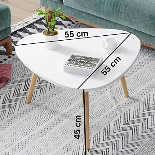 Image of Modern Coffee Table with Center Drawer and Center for Living Room, Bedroom, Kitchen, and Office Decor in an Oval Shape Made of MDF and Wood (White)