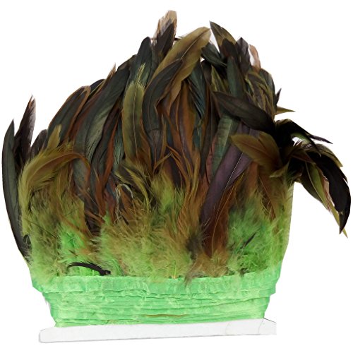 Preisvergleich Produktbild ERGEOB® Echte Hahnenfedern auf 200cm Stoffstreifen in Grün - 13 Farbvarianten - Ideal für Fasching, Karneval, Halloween, Basteln, Bekleidung, Kostüme.