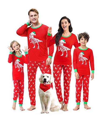Benaive Matching Family Christmas Pajamas Set Boys Girls Holiday Pjs for Womens Mens Sleepwear (Red, DinoSkeleton, Women-Small)