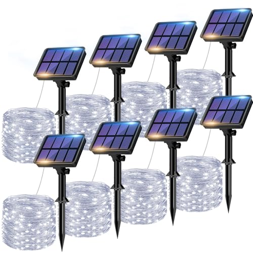 btfarm 8 Pack Solar String Lights Outdoor, Total 640LED 264FT Solar Fairy Lights Waterproof 8 Modes, Copper Wire Twinkle Lights Solar for Outside Garden Patio Tree Xmas Wedding Party Decor, Cool White