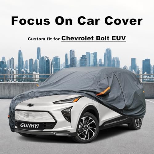 Image of GUNHYI Premium Car Cover Custom Fit Chevrolet Bolt EUV, 16 Layers Heavy Duty Car Cover Waterproof All Weather with Zipper Door for Sun Rain Snow Dust Uv Protection