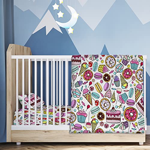 Image of ARIGHTEX 4 Piece Toddler Bed-in-A-Bag, Girls Colorful Bedding Set Cupcake Ice Cream Candy Includes Comforter, Flat Sheet, Fitted Sheet and Pillowcase