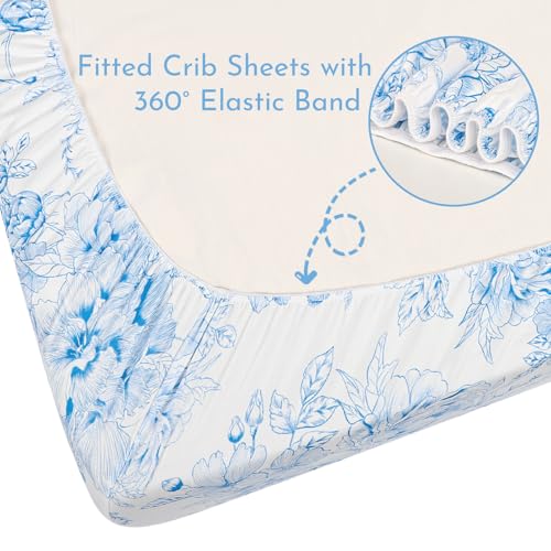 Image of DILIMI Fitted Crib Sheets for Baby Boys and Girls, Ultra-Soft Breathable Baby Crib Sheet Fits Standard Crib and Toddler Mattress, Blue Floral
