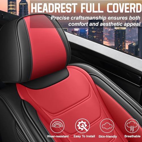 Image of Car Seat Covers Fit for Chevrolet Tahoe 1995-2025, Leather Automotive Seat Covers for Trucks, Heavy-Duty Wear Resistant Seat Protectors, Easy to Install, 2 Seats, Black Red