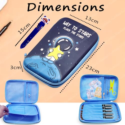 Image of FunBlast Space Pencil Case for Kids, Pencil Pouch with 10 Color in 1 Pen, Pencil case for Boys, Pencil Box for Kids, Return Gifts - Space & Astronaut Theme (Blue)