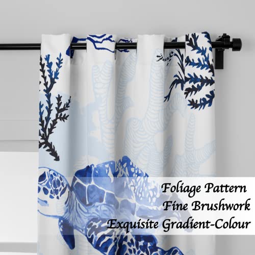 Nautical Coastal Curtains Decorative Beach Ocean Sea Turtle Coral 50% Light Blocking Sea Darkening Grommet Curtain For Villa Living Room, Bedroom Navy Blue and White 2 Panels Set, 52x84 Inches - Image 6