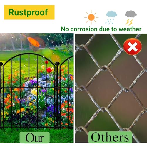 Image of ecofynd 2ft(H) X 11ft(L) Decorative Garden Fence, 10 Pack Dig Fence Animal Barrier for Dog, Arched Flower Bed Edging, Wire Border Panel for Dogs, Rabbits, Landscape Patio Yard Outdoor Decor, GF4
