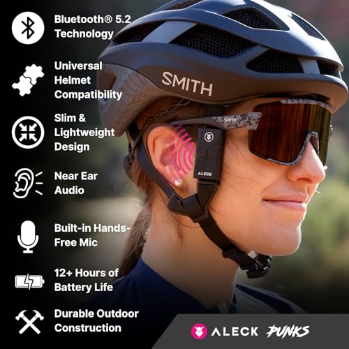ALECK Punks Wireless Bluetooth Bike Helmet Speakers - Premium Open Ear Audio, Hands-Free Calls, 2-Button Operation, Fits All Open Face Helmets - Ideal for Bicycling, Climbing, Equestrian, Dirt Biking