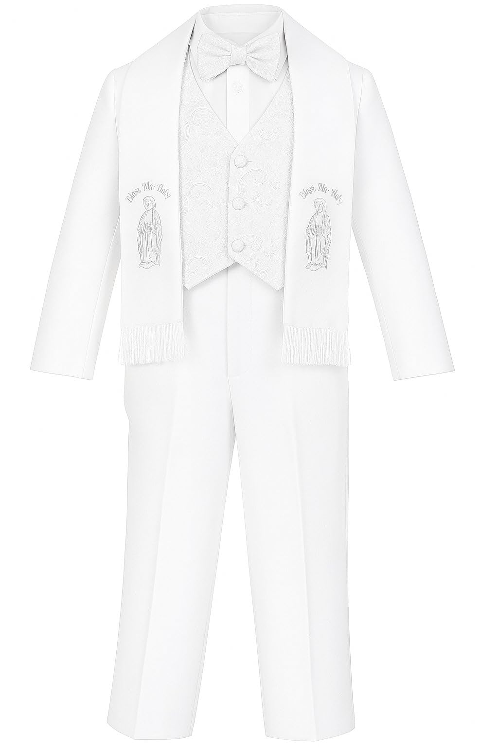 iGirlDress Baby/Toddler/Boys White Baptism Christening Paisley Lapel Tuxedo with Angel Maria Scarf Estola