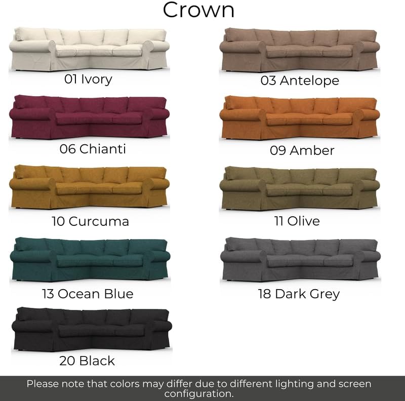 comfortly Cover for Ektorp Corner Sofa 2+2, Replacement Slipcover, Heavy Duty 12 pcs Cover, Soft Durable Washable Fabric, Easy to Clean & Replace (Crown - Black)