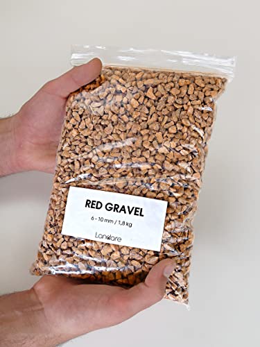 Landare Kies Rot 1,8Kg - Dekosteine - Zierkies - Dekosteine für Vasen - Kieselsteine - Deko Steine Kleine - Ziersteine - Aquarium Steine Zierkies Bunt - Steine Garten (6-10 mm)