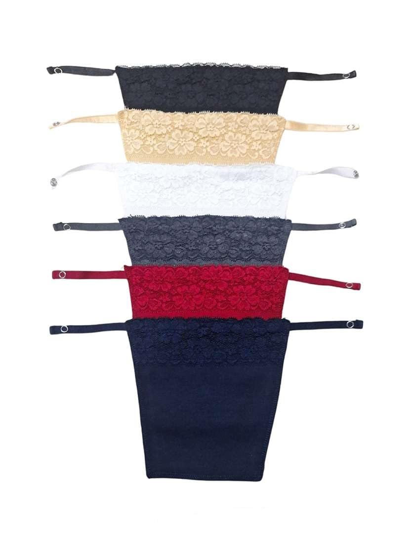 Cotton Clip-on Mock Camisole for Women. Deep Neck Cleavage Cover One Size Fits All. 95% Cotton 5% Lycra. Set of 6 - Black, Beige, White, Maroon, Navy Blue and Dark Grey-image-32