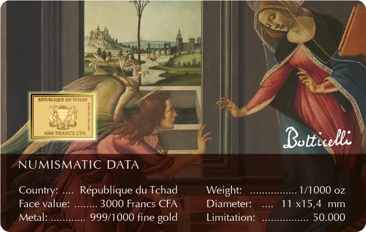 Botticelli Verkündigung an Maria Feingoldbarren in Coincard mit Echtheitszertifikat