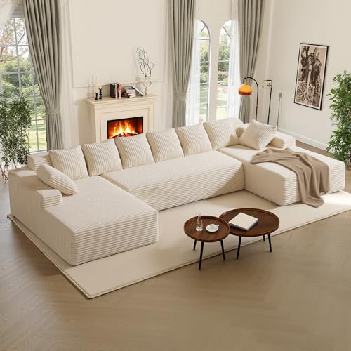 Aivermeil U-förmige Modulare Cloud Couch 3-Sitzer – Verwendbar als L-Form Boneless Design Sofa Couch mit Hochdichtem Schaumstoff, Kuscheliger Cord-Bezug für Wohnzimmer in der Wohnung, Beige