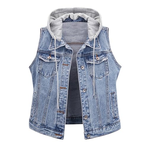 Gilet en jean détresse coton femme veste mi-courte sans manches mode décontractée