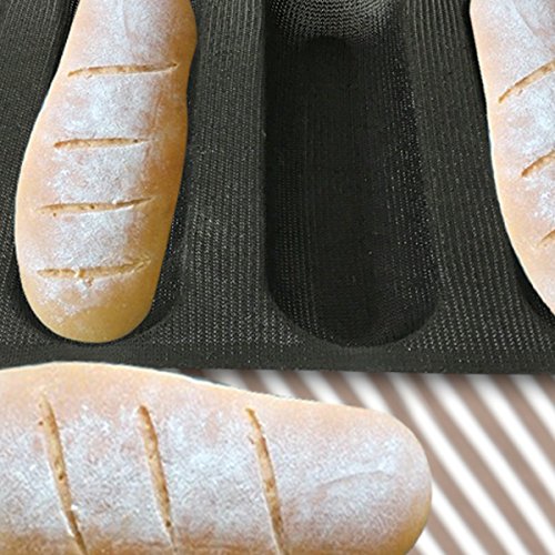 Bluedrop Silicone Bread Forms For Hot Dog Baking Molds Sandwich Making Sheet 4 Cavities 9 Inches Loaf Eclair Mats #TOP7