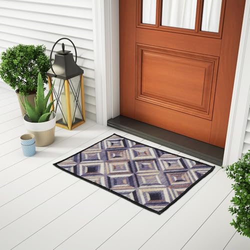 Image of HUES & SHADES Coir Door Mat for Outdoor Entrance - [37 x 57 cm] | Natural Coconut Fiber Brush Mat for Shoes Cleaning, Heavy Duty Non-Slip Doormat for Front Porch, Patio, Entryway (Urban Prism)