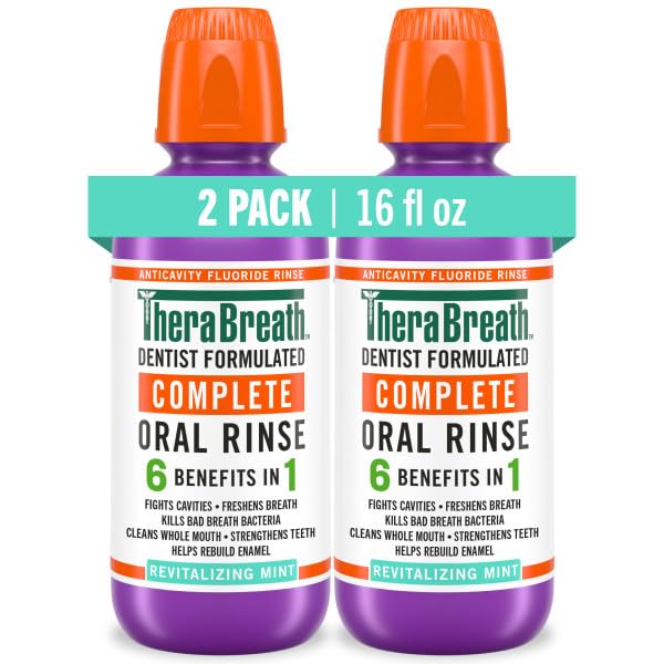 TheraBreath Complete Mouthwash, 6-in-1 Benefits, Alcohol-Free, Revitalizing Mint (2 Pack)