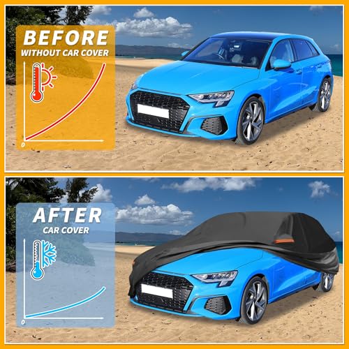Image of All-Weather Waterproof Car Cover - UV-Resistant Outdoor Full Exterior Protection for Audi A3 Hatchback Aluminum Film Black with Right Side Zipper