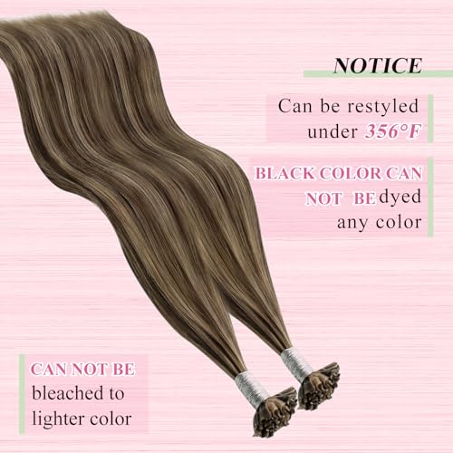 Image of YoungSee U Tip Hair Extensions Human Hair Brown Highlight K Tip Hair Extensions Real Human Hair 24 Inch Keratin Hair Extension Blonde Highlight Utip Extension Dark Brown Highlight Blonde 50s /50g