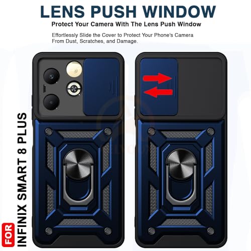 Image of Armor Bumper Back Cover Case for Infinix Smart 8 Plus | Rotating Camera Cover, Ring Holder & Kickstand | Heavy Duty & 360 Degree Protection Infinix Smart 8 Plus Back Cover (Blue)
