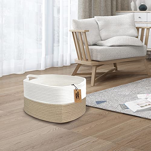 Comfy-Homi Cotton Rope Woven Basket With Handles For Shelf, Pet Toy, Book, Cloth Storage Basket-13.5" X 11" X 9.5" Nursery Cube Bin,Decorative Storage Organizer For Living Room, Bathroom Light Brown #TOP2