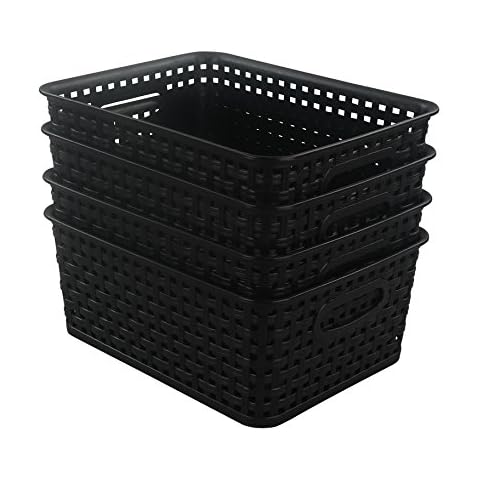 Morcte Black Plastic Storage Basket Bins Organizer, 4-Pack Cover