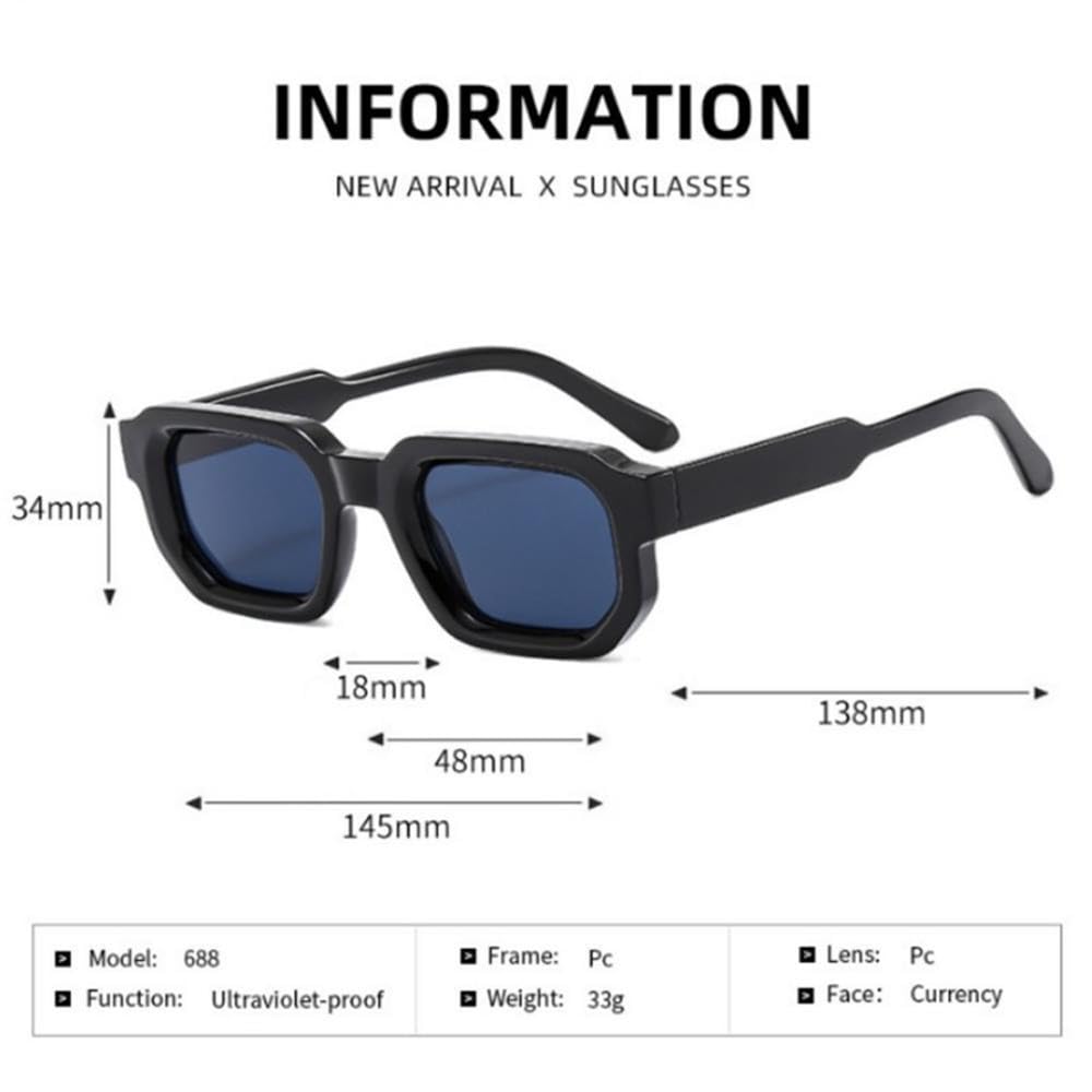 Gafas de sol vintage para hombre con montura rectangular, gafas de sol retro de moda con protección UV400, gafas para mu