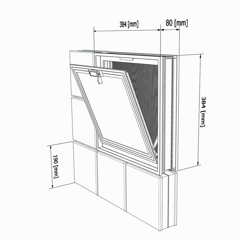 Fuchs Design Finestra di ventilazione (384x384x80 mm) bianca invece di 4 blocchi di vetro di dimensioni 19x19x8 cm - con zanzariera