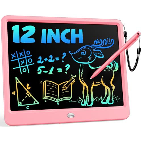 Image of Bravokids 12 Inch LCD Writing Tablet for 3 Year Olds - Electronic Drawing Pad and Doodle Board as Educational Birthday Gifts for Girls and Boys (Pink)