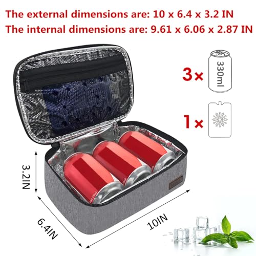 Image of Insulated Lunch Bag for Office, Black Reusable Food Container with Zipper Closure and Carrying Handle (Gray)