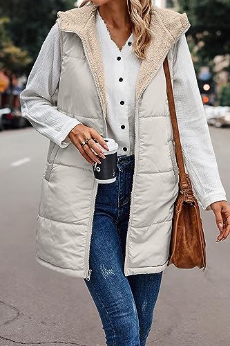 Chaleco largo de plumas acolchado para mujer chaqueta reversible de felpa invierno 2