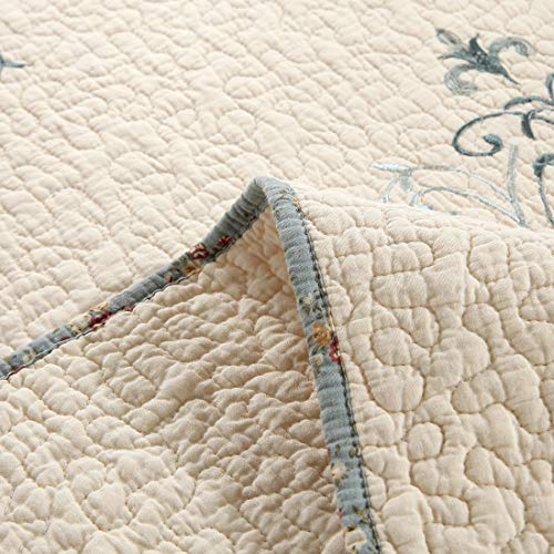 Vctops Boho Floral Embroidered Quilted Bedspread Quilt Set 3-Piece Oversize Queen 100% Cotton Lightweight Reversible Coverlet For All Season (Flower,96"X110") #TOP4