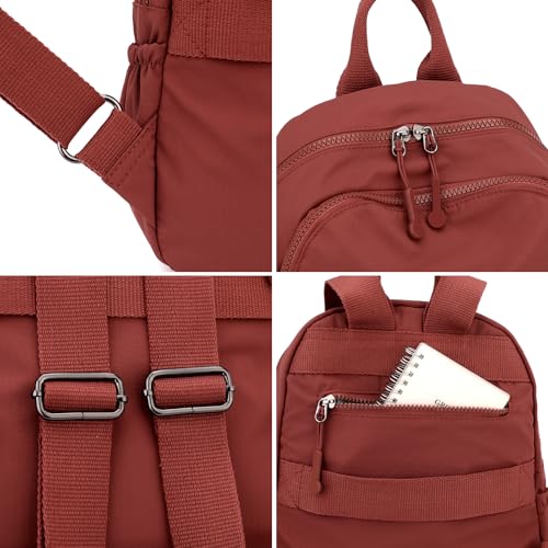 Image of Tanweibago Mini Nylon Women Backpacks,11L Small Ladies backpacks Casual Lightweight Women Shopping Travel Daypack (Z1-brick red)