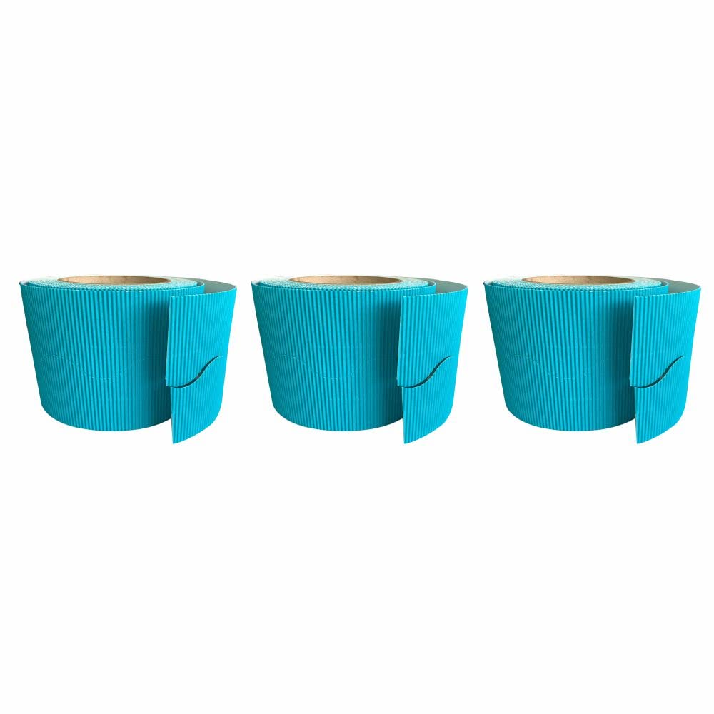 3 Ace Crafts (Pack of 3) Corrugated Display Borders Roll (Turquoise) size 57mm x 15m for School Classroom Decoration, Bulletin Boards and Crown Making, Scalloped Edge Border Roll Fade Resistant