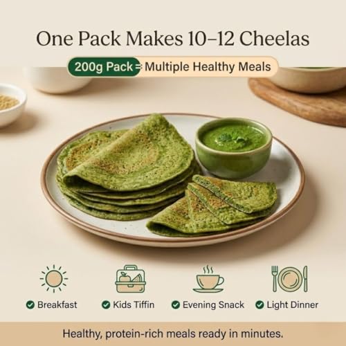 Image of The Naturik Co Spinach Moringa Cheela Mix 200g (Pack of 4) - Ready to Cook Chilla /Dosa Mix| Healthy & Instant Breakfast | Anytime Snack for Kids and Family | As Seen On Shark Tank