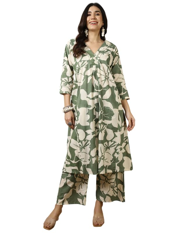 Women Cotton Printed Kurta with Palazzo Set-image-31