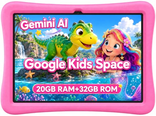 SVITOO Kids Tablet 10 Inch, Android Tablets Toddler Tablet with Parental Controls, 20GB Ram 32GB ROM 1TB Expandable, Dual Camera, 6000mah WiFi 6, Shockproof Eva Case Pink