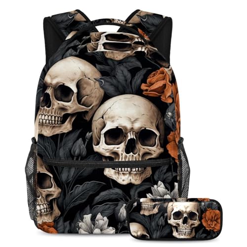 Sac à dos motif tête de mort grand format avec sa trousse assortie