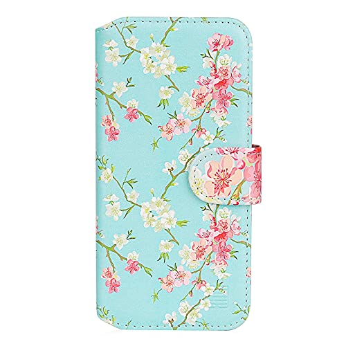 Image of 32nd Floral Series 2.0 - Design PU Leather Book Wallet Case Cover for Apple iPhone 13 (6.1"), Designer Flower Pattern Wallet Style Flip Case With Card Slots - Spring Blue