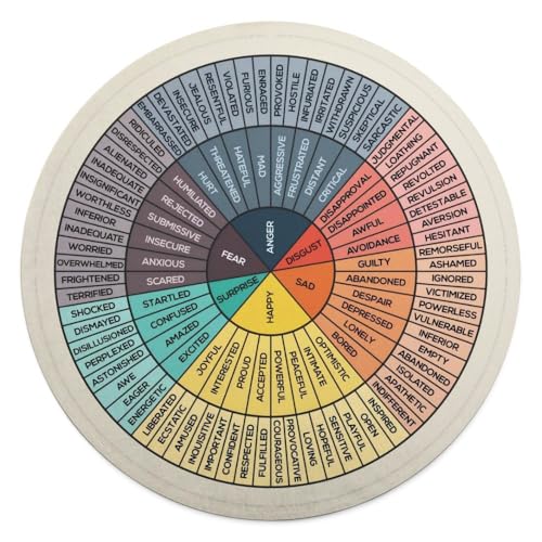 Yokepoh Emotions Feelings Wheel Chart Round Throw Blanket 59" Mental Health Flannel Fleece Counselor Therapy Office Decor Cozy Fluffy Wrap Blanket Fuzzy Home Decor for Couch Bed Sofa Living Room