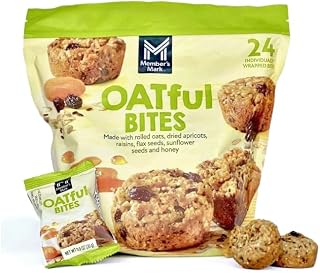 Member Mark Oatful Bites, 24 Individually Wrapped Oat Bites, Made With Rolled Oats, Dried Apricots, Raisins, Flax Seeds, Sunflower Seeds, and Honey