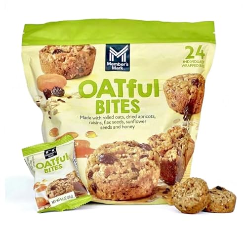 Member Mark Oatful Bites, 24 Individually Wrapped Oat Bites, Made With Rolled Oats, Dried Apricots, Raisins, Flax Seeds, Sunflower Seeds, and Honey