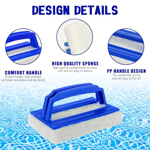 Pool Schwamm Bürsten, 2 Stück Poolreinigung Handschrubber, Kunststoff Schwimmbad Bürste, Schwamm Algenbürste, Pool Reinigungsbürste mit Griff, zum Reinigen von Schmutz und Moos