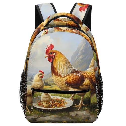 Rooster Hens Chick Chicken Unisex Backpack Casual Daypacks Lightweight Shoulders Bag for Camping Hiking Travel