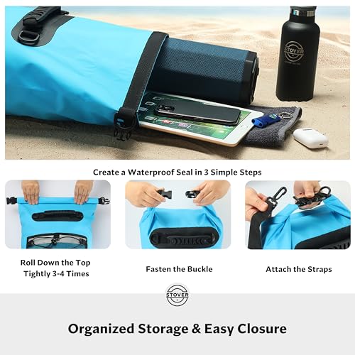 Image of STOVER 5 /10 /25 /30 /40L Waterproof Dry Backpack & Phone Case- Large Floating Dry Bag for Kayaking, Travel, Hiking, Fishing, Camping, Motorcycles & Beach, Heavy-Duty Roll Top Men /Women (Blue)
