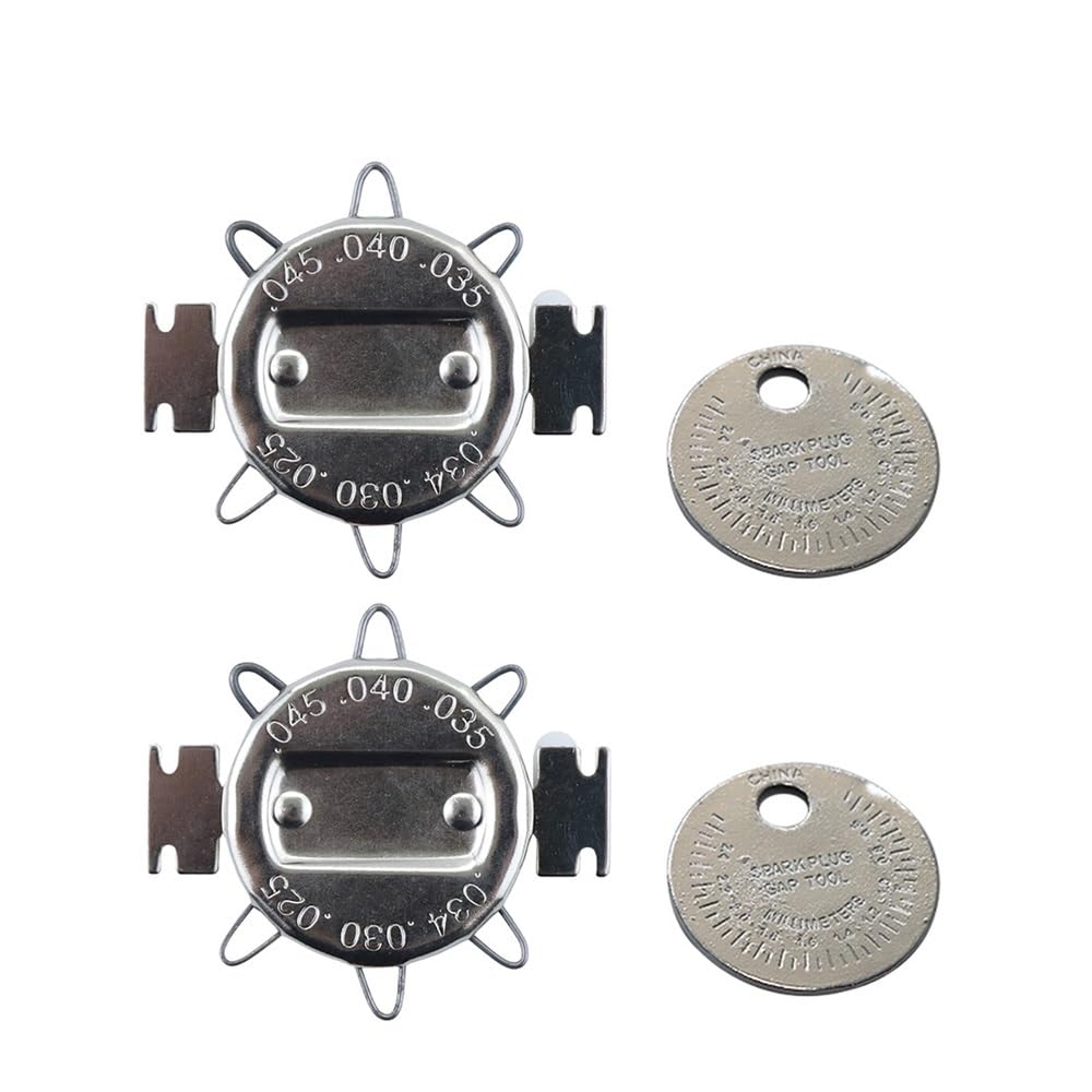 Juego de 4 calibres de bujías con Doble Marcado SAE y métricos, tamaños de 0,02 a 0,1 Pulgadas y de 0,5 a 2,5 mm, con rampa y Calibre de Cable